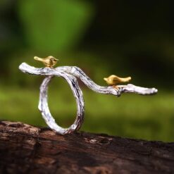 Bague en argent - oiseau sur la branche