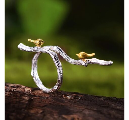 Bague en argent - oiseau sur la branche