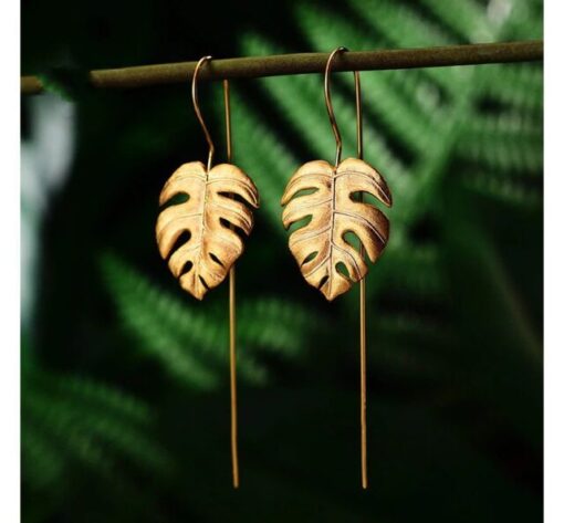 Boucles d'Oreilles - Feuilles de Monstera dorée