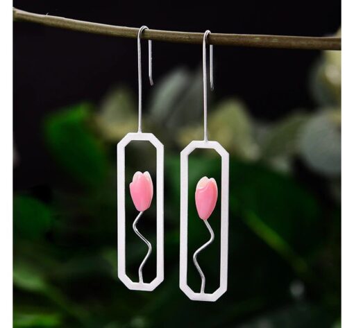 Boucles d'oreilles Nacre - La tulipe (argent Rose)