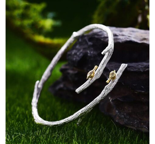 Bracelet en argent oiseau sur la Branche