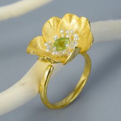 Bague en argent - fleur d'Anémone doré vert