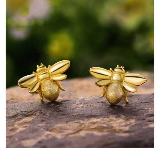 Boucles d'Oreilles Abeilles dorées - argent S925