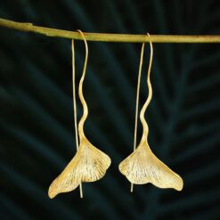 Boucles d'Oreilles - Feuilles de Ginkgo Argent S925 doré à l'or