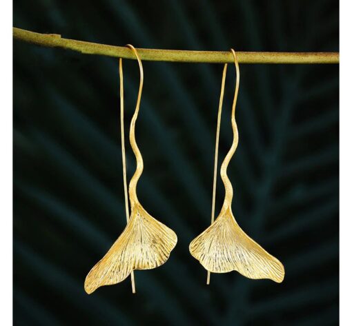 Boucles d'Oreilles - Feuilles de Ginkgo Argent S925 doré à l'or