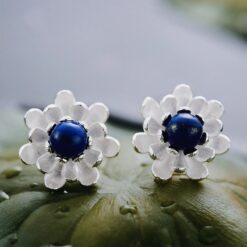 Boucles d'oreilles Lapis Lazulli - Pétale d'argent