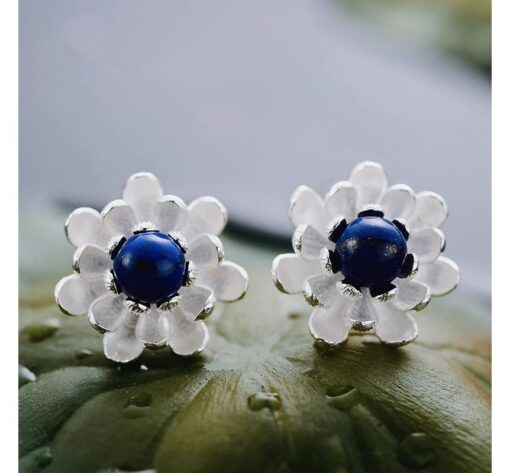 Boucles d'oreilles Lapis Lazulli - Pétale d'argent