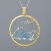 Pendentif montagne Aigue Marine oiseau or