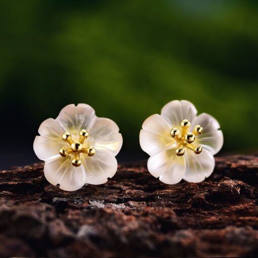 Boucles d'oreilles fleur sous la pluie coeur doré argent S925 et cristal transparent