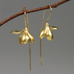 boucles d'oreilles argent S925- Fleur de Magnolia- dorées à l'or