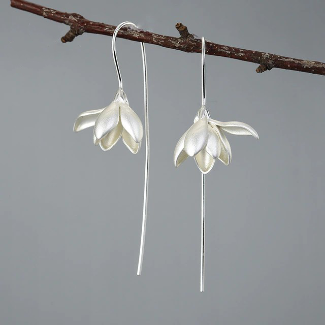 boucles d'oreilles fleur de magnolia argent massif