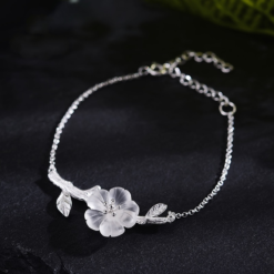 bracelet fleur sous la pluie argent