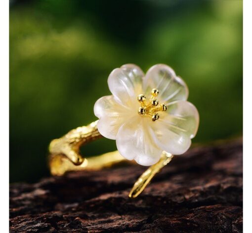 bague fleur sous la pluie doré