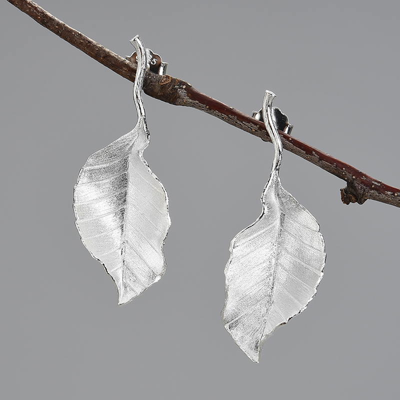 Boucles d'oreilles feuille d'automne argent massif