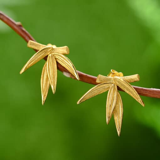 boucles d'oreilles feuilles de Bambou dorées