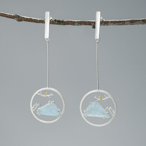 Boucles d'oreilles la montagne - aigue marine argent