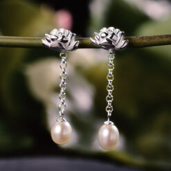 Boucles d'oreilles pendantes - perle -argent