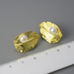boucles d'oreilles perle - feuille argent (taille)