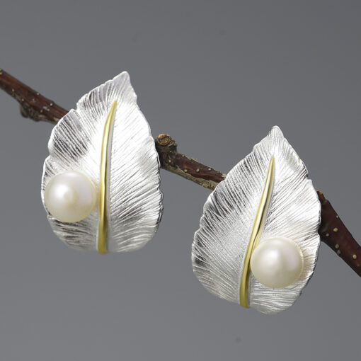 boucles d'oreilles perle - feuille argent