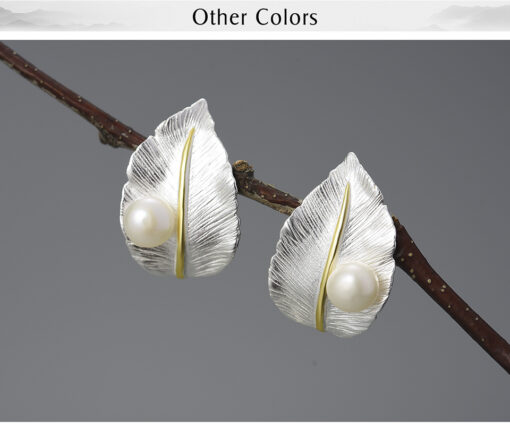 boucles d'oreilles perle - feuille argent