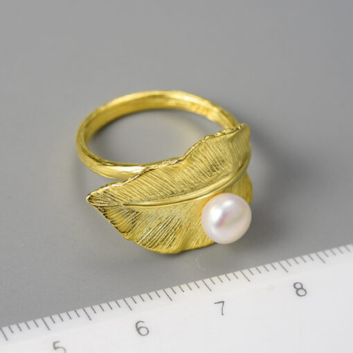 Bague perle - Feuille argent (taille)